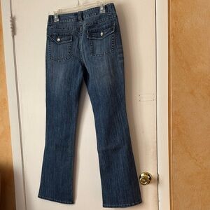 Lydia Premium Denim Blue Bootcut Women's Jeans with Sequin Rhinestone Buttons